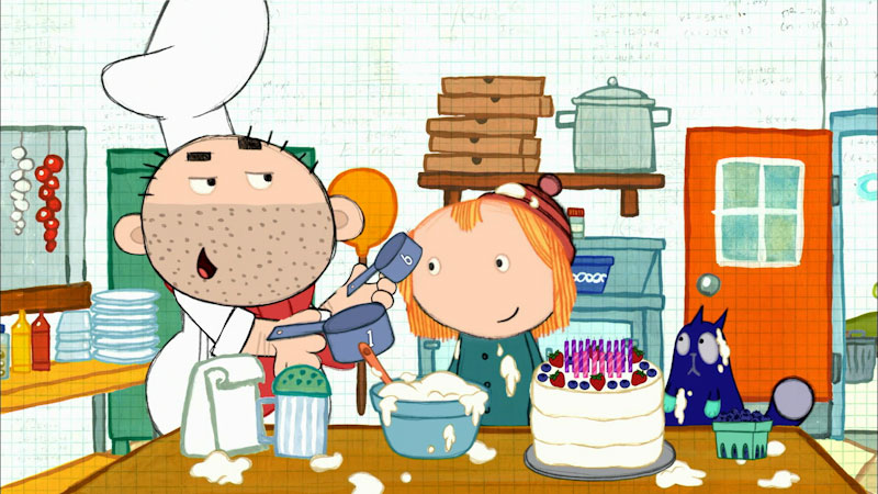 Still image from: Peg + Cat: The Birthday Cake Problem / The Doohickey Problem