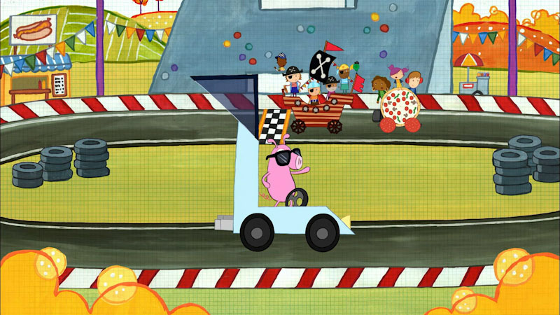 Still image from: Peg + Cat: The Race Car Problem / The Big Gig Problem