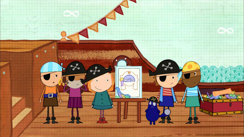 Still image from: Peg + Cat: The Pirate Puzzle Problem / The Scrap of Map Problem