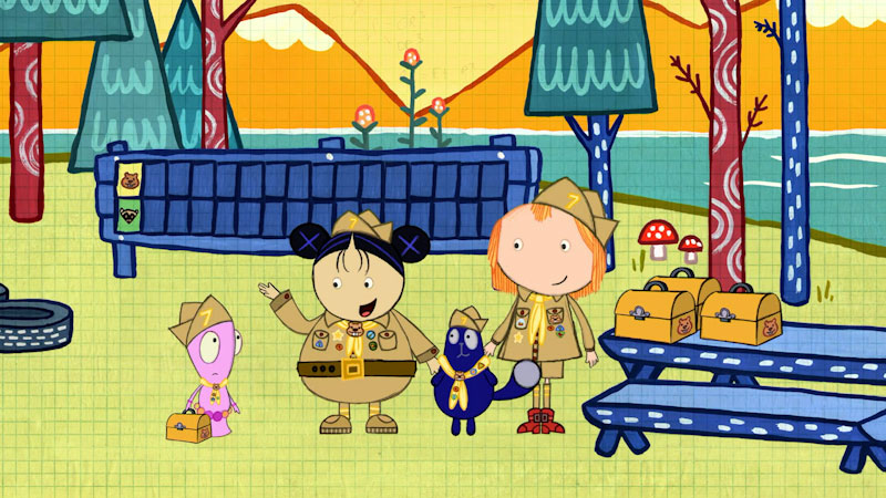 Still image from: Peg + Cat: The Camp Problem / The Two Homes Problem