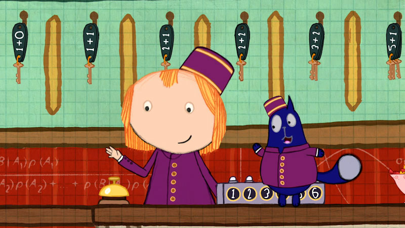 Still image from: Peg + Cat: The Hotel Problem / Another Hotel Problem