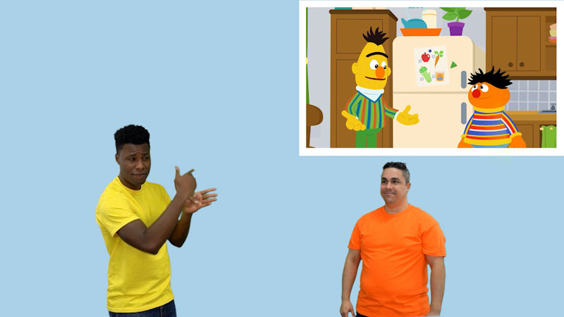 Still image from: Plaza Sésamo in ASL: Wants and Needs With Bert and Ernie (Spanish)