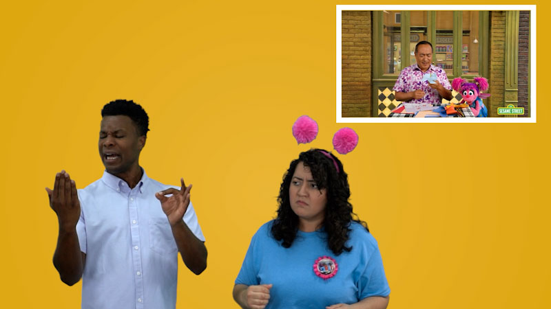 Still image from: Plaza Sésamo in ASL: Butterfly Breathing - Abby and Mr. Alan (Spanish)