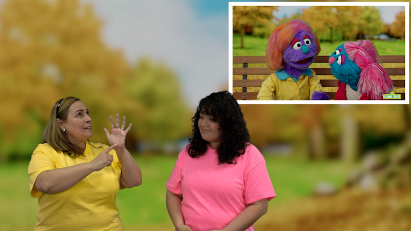 Still image from: Plaza Sésamo in ASL: Re-Grieving as Seasons Change (Spanish)
